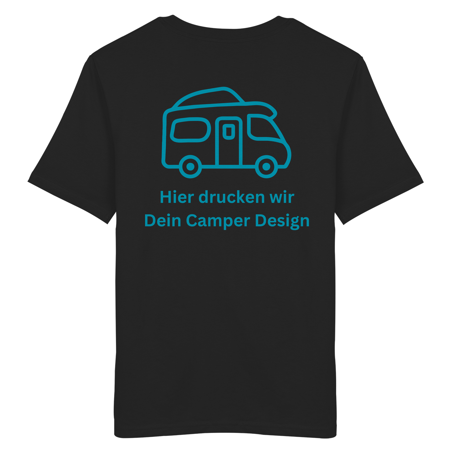 Organic Shirt "Catch My Camper Black" - Logo vorne, hinten bedruckt mit Deiner Camper Illustration