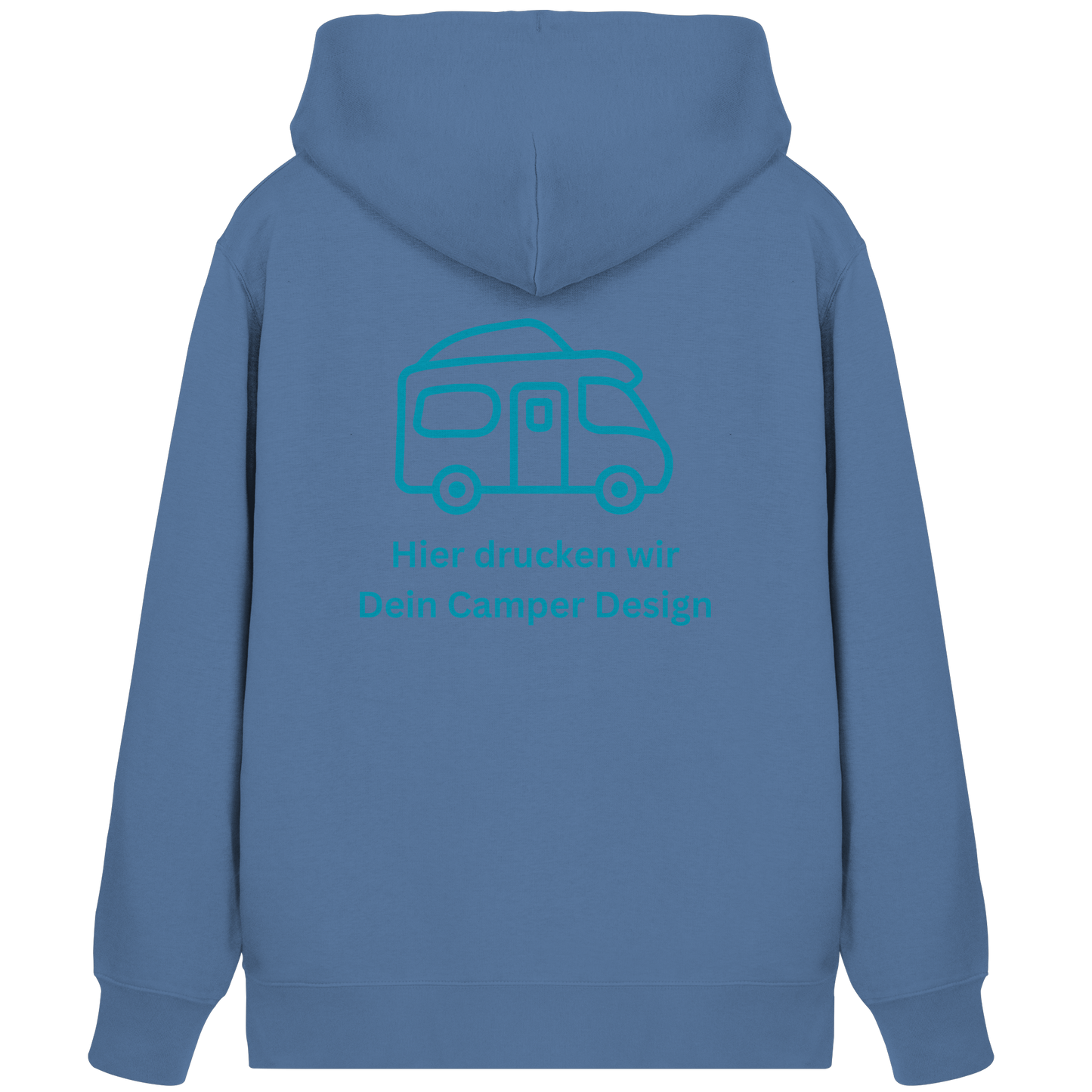 Premium Organic Zipper "Bright Blue" - vorne und hinten bedruckt mit Deiner Camper Illustration