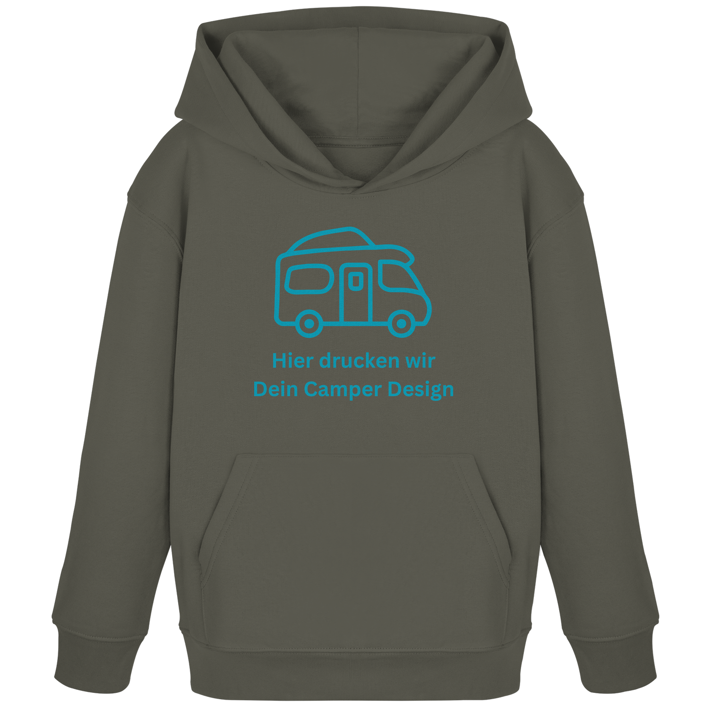 Kids Organic Hoodie "Khaki" - bedruckt mit Deiner Camper Illustration