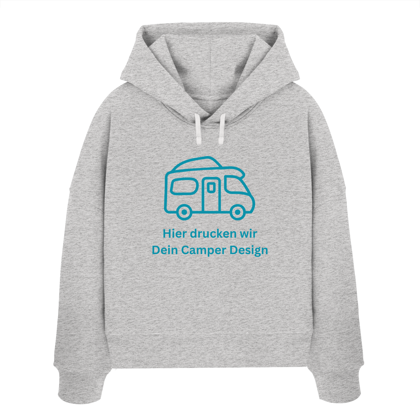 Womens Organic Boxcut Hoodie "Heather Grey" - bedruckt mit Deiner Camper Illustration