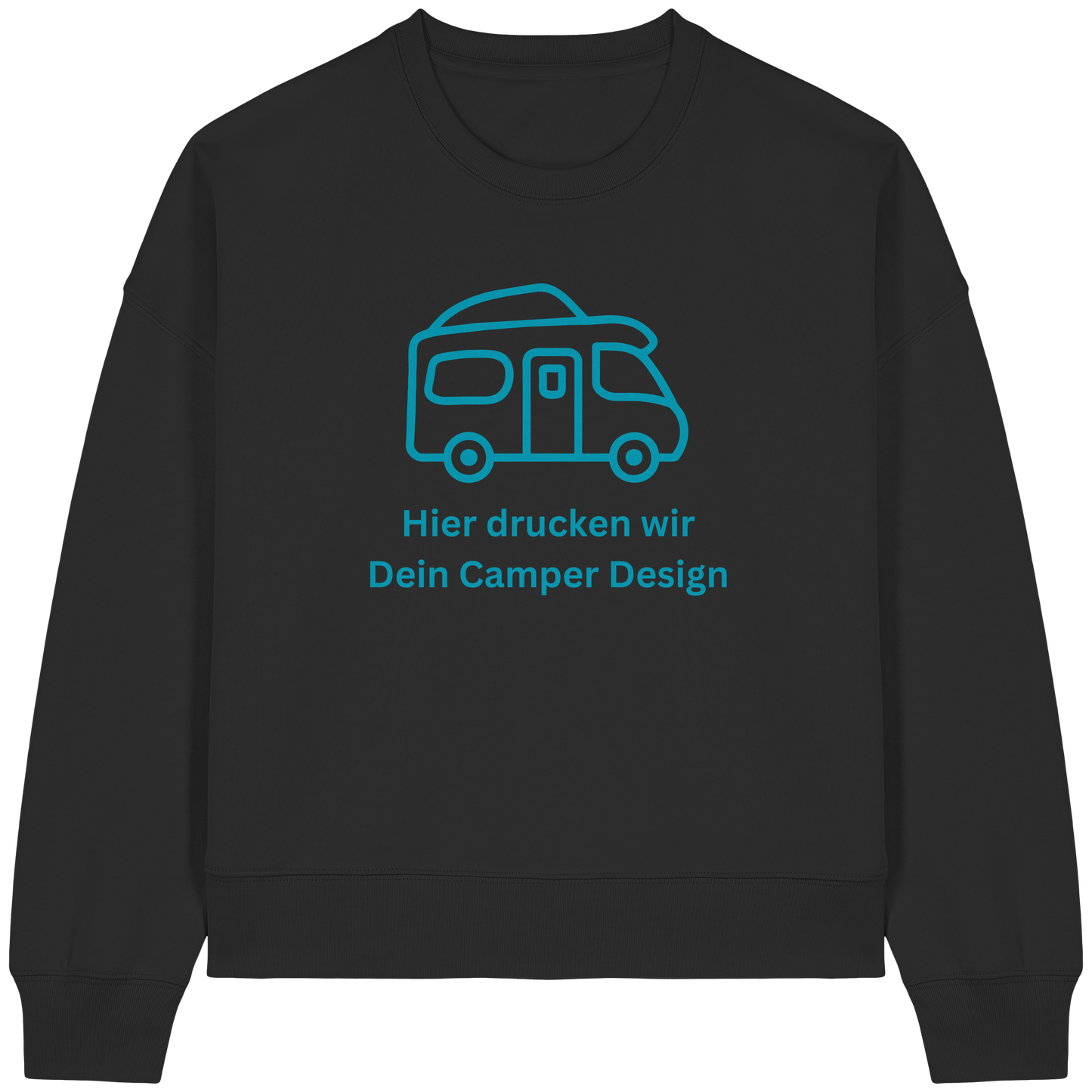 Womens Organic Boxcut Sweatshirt "Black" - bedruckt mit Deiner Camper Illustration