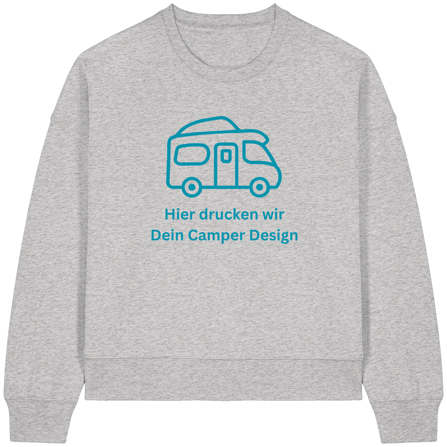 Womens Organic Boxcut Sweatshirt "Cool Heather Grey" - bedruckt mit Deiner Camper Illustration