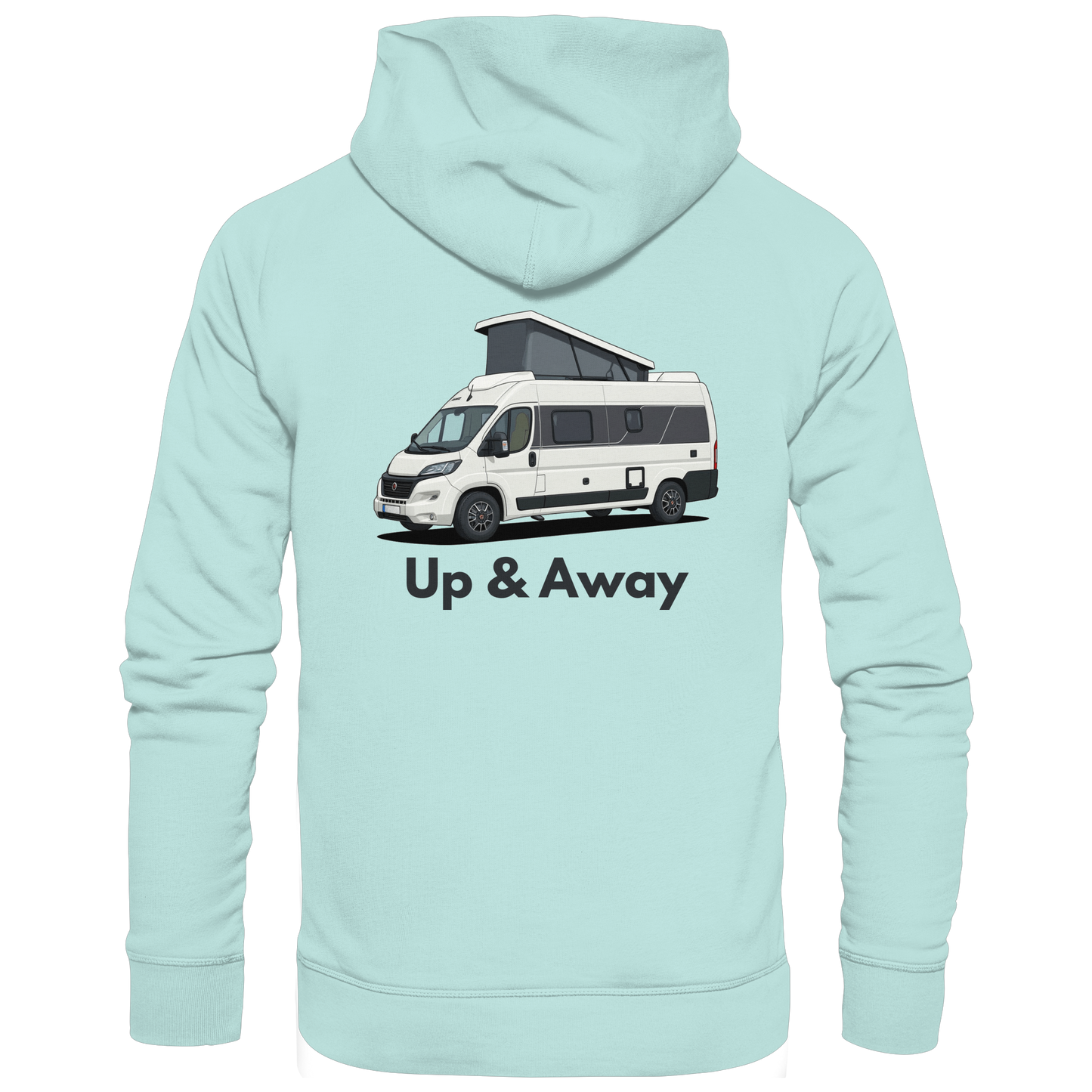 Organic Hoodie "Caribbean Blue" - hinten bedruckt mit Deiner Camper Illustration