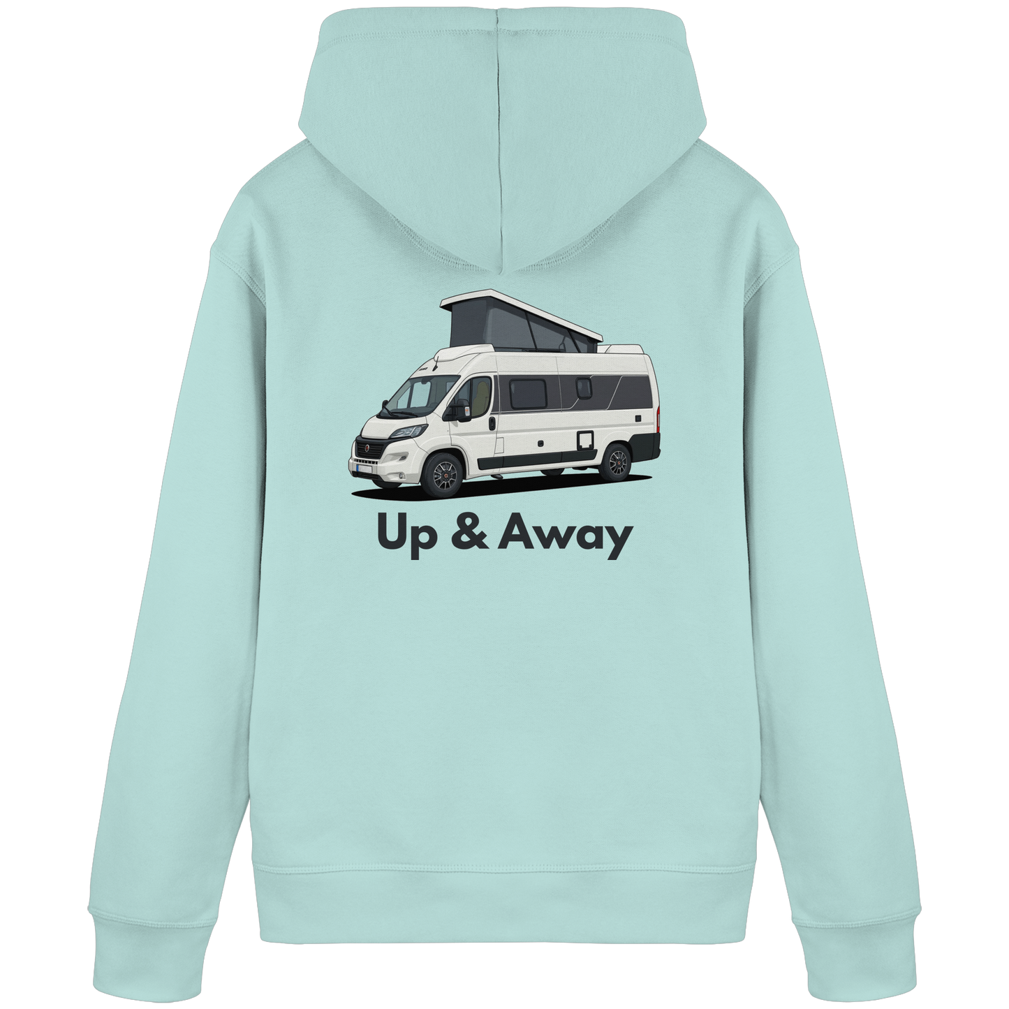 Organic Hoodie "Caribbean Blue" - hinten bedruckt mit Deiner Camper Illustration