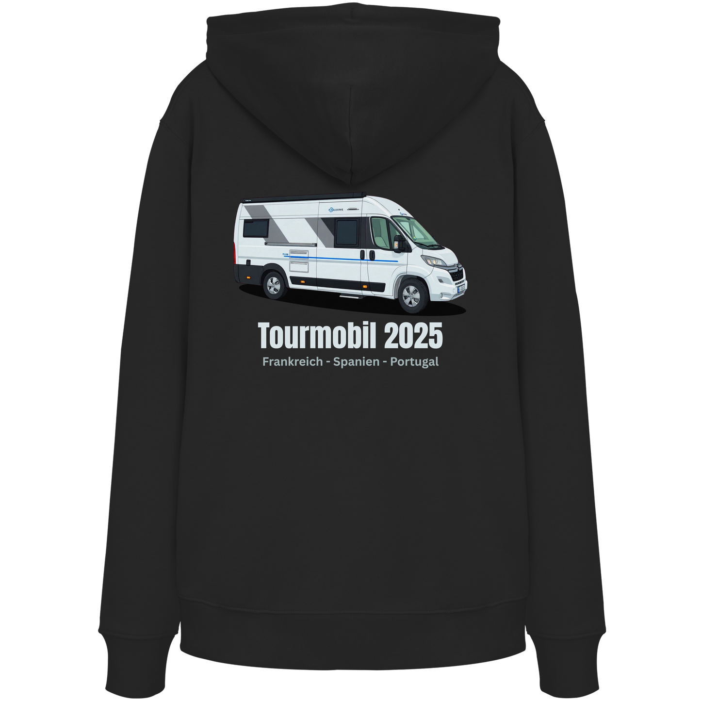 Premium Organic Hoodie "Black" - vorne und hinten bedruckt mit Deiner Camper Illustration
