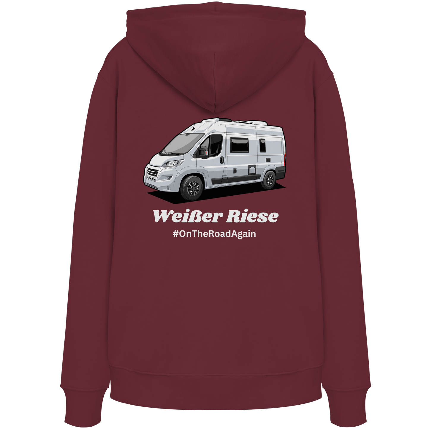 Premium Organic Hoodie "Burgundy" - vorne und hinten bedruckt mit Deiner Camper Illustration
