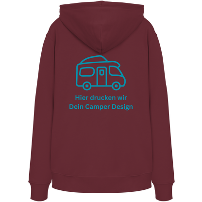 Premium Organic Hoodie "Burgundy" - vorne und hinten bedruckt mit Deiner Camper Illustration