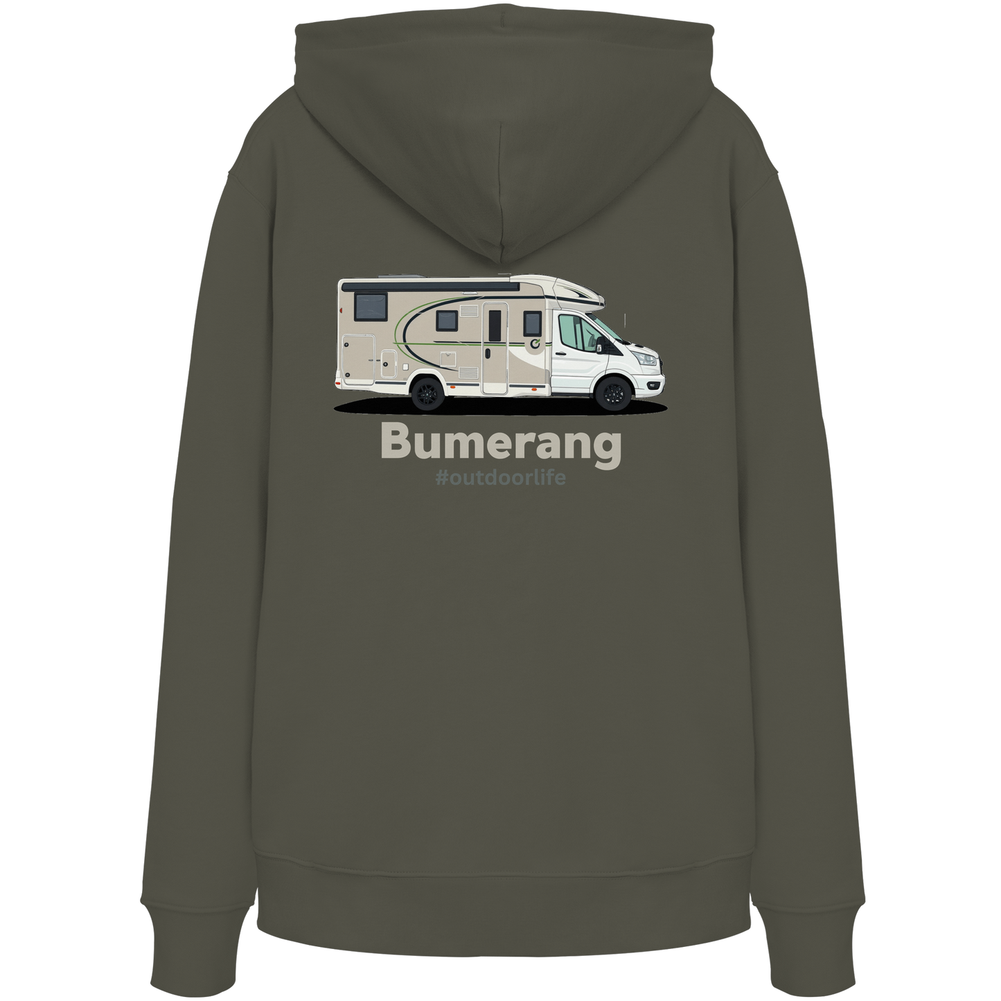 Premium Organic Hoodie "Khaki" - vorne und hinten bedruckt mit Deiner Camper Illustration