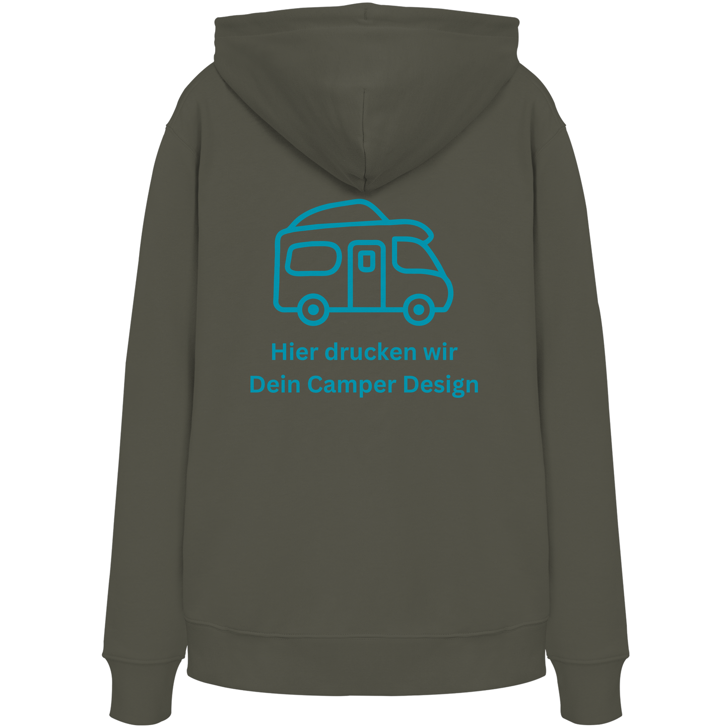 Premium Organic Hoodie "Khaki" - vorne und hinten bedruckt mit Deiner Camper Illustration
