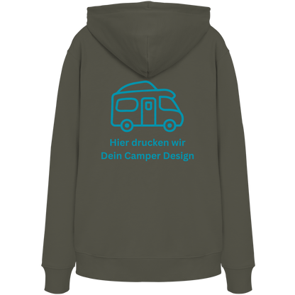 Premium Organic Hoodie "Khaki" - vorne und hinten bedruckt mit Deiner Camper Illustration