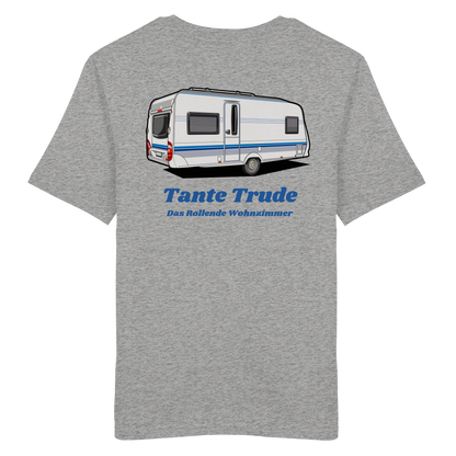 Organic Shirt "Catch My Camper Grey" - Logo vorne, hinten bedruckt mit Deiner Camper Illustration