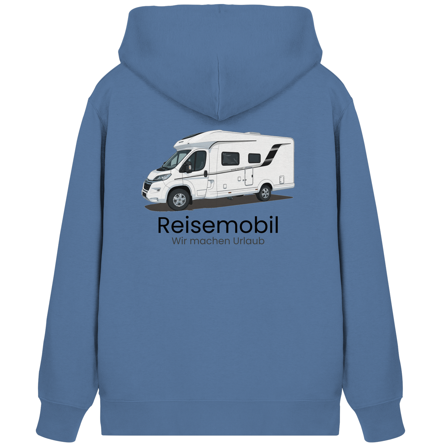 Premium Organic Zipper "Bright Blue" - vorne und hinten bedruckt mit Deiner Camper Illustration