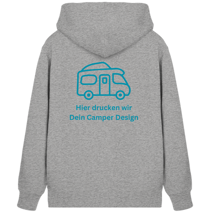 Premium Organic Zipper "Heather Grey" - vorne und hinten bedruckt mit Deiner Camper Illustration