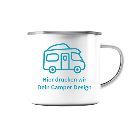 Emaille Tasse (Silber) - bedruckt mit Deiner Camper Illustration