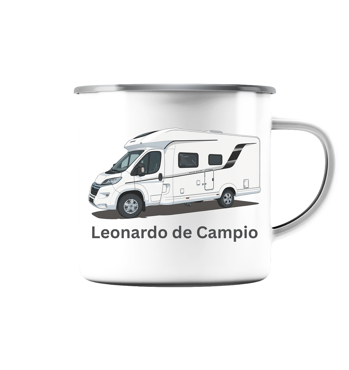 Emaille Tasse (Silber) - bedruckt mit Deiner Camper Illustration