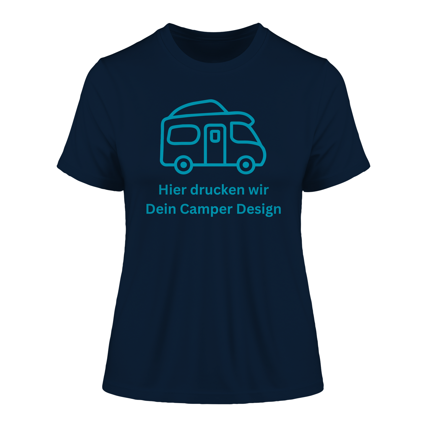 Fitted Ladies Organic Shirt "French Navy" - bedruckt mit Deiner Camper Illustration