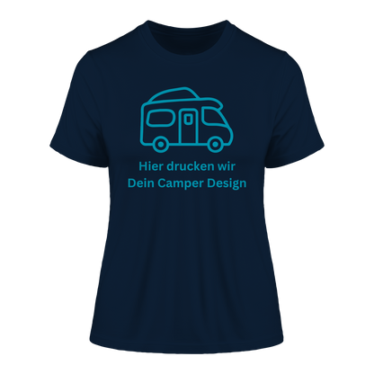 Fitted Ladies Organic Shirt "French Navy" - bedruckt mit Deiner Camper Illustration