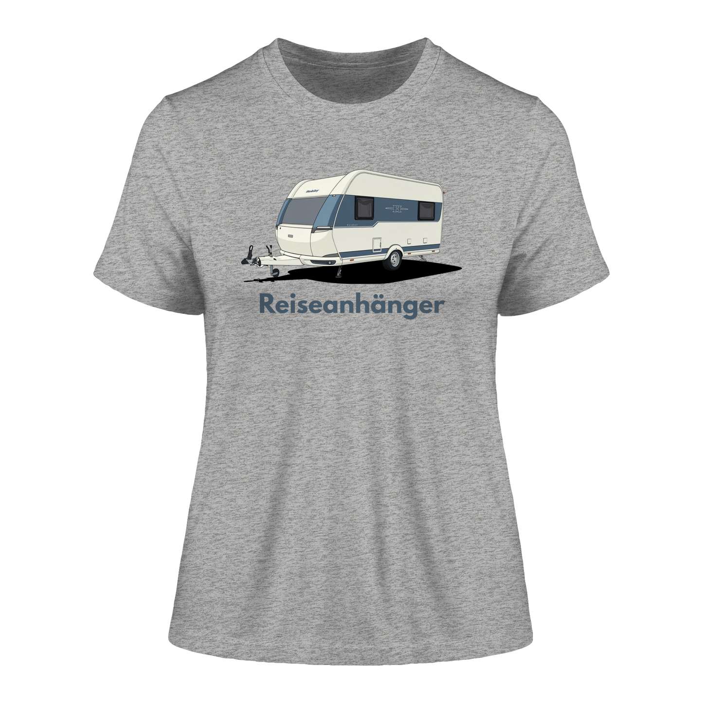 Fitted Ladies Organic Shirt "Heather Grey" - bedruckt mit Deiner Camper Illustration