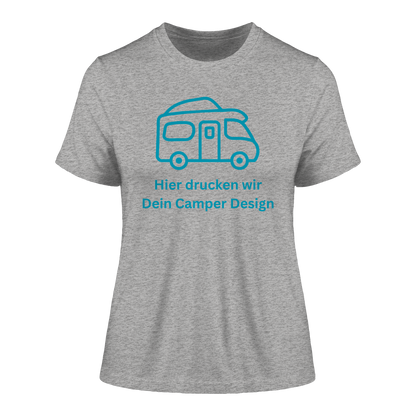Fitted Ladies Organic Shirt "Heather Grey" - bedruckt mit Deiner Camper Illustration