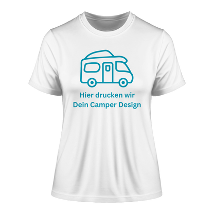 Fitted Ladies Organic Shirt "White" - bedruckt mit Deiner Camper Illustration