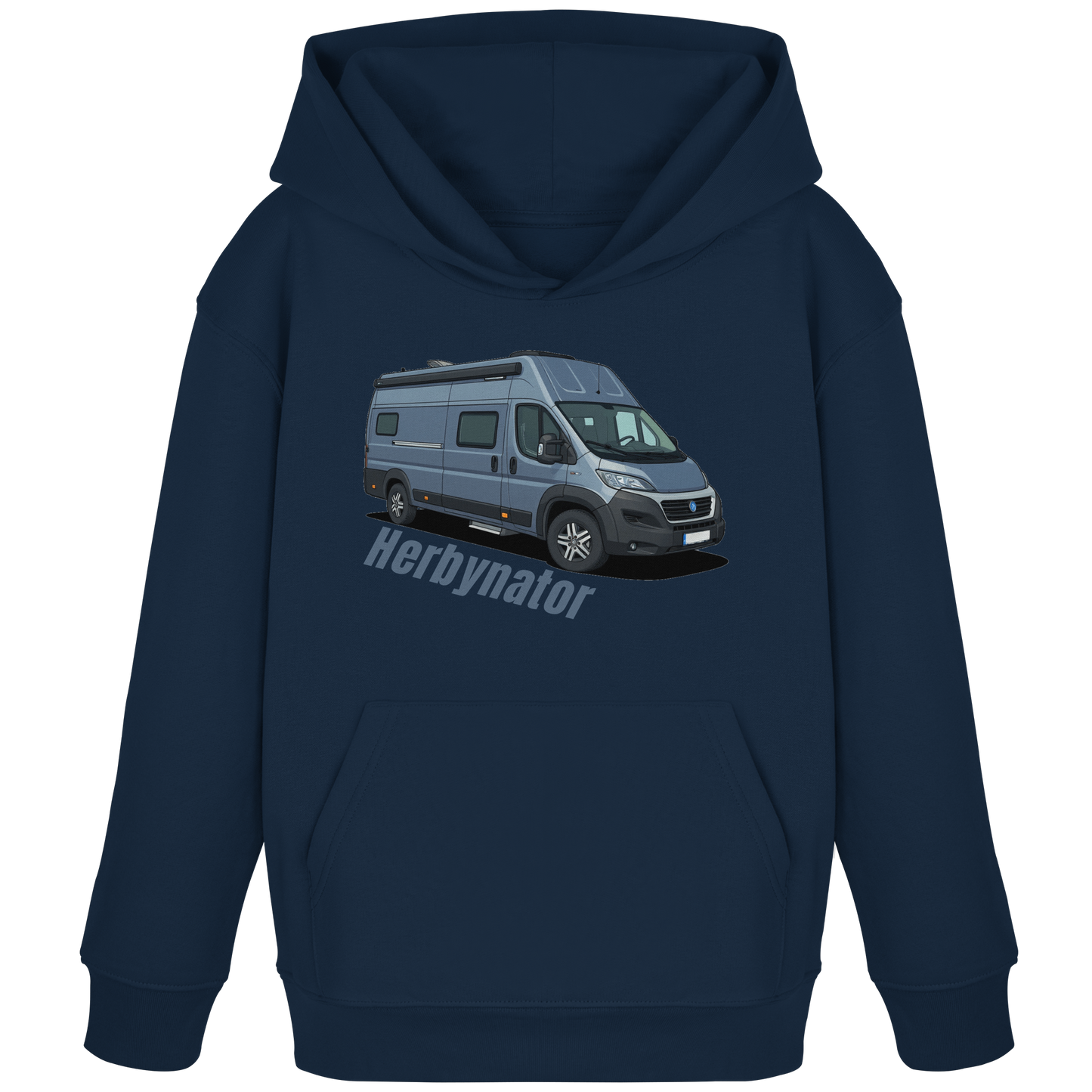 Kids Organic Hoodie "French Navy" - bedruckt mit Deiner Camper Illustration