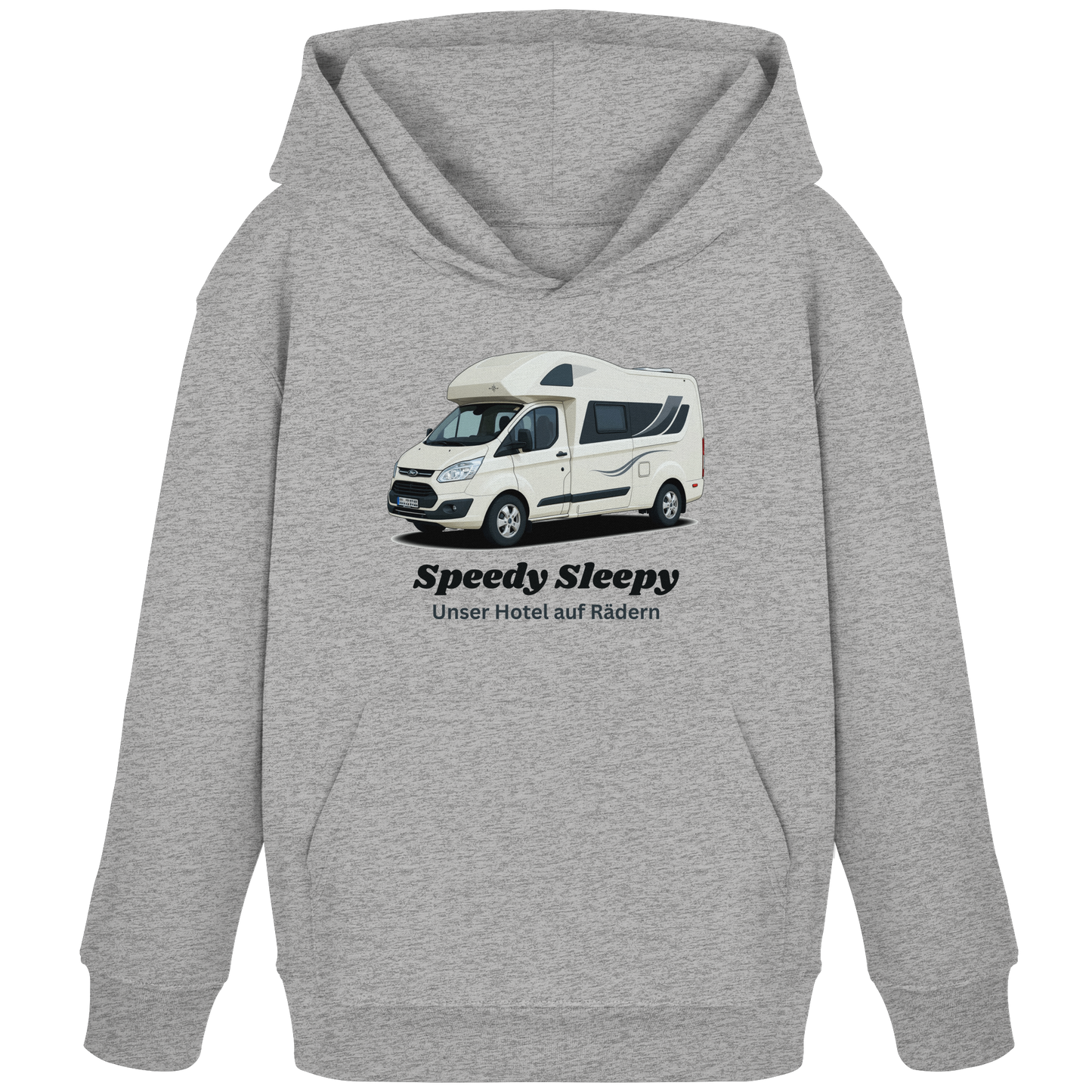 Kids Organic Hoodie "Heather Grey" - bedruckt mit Deiner Camper Illustration