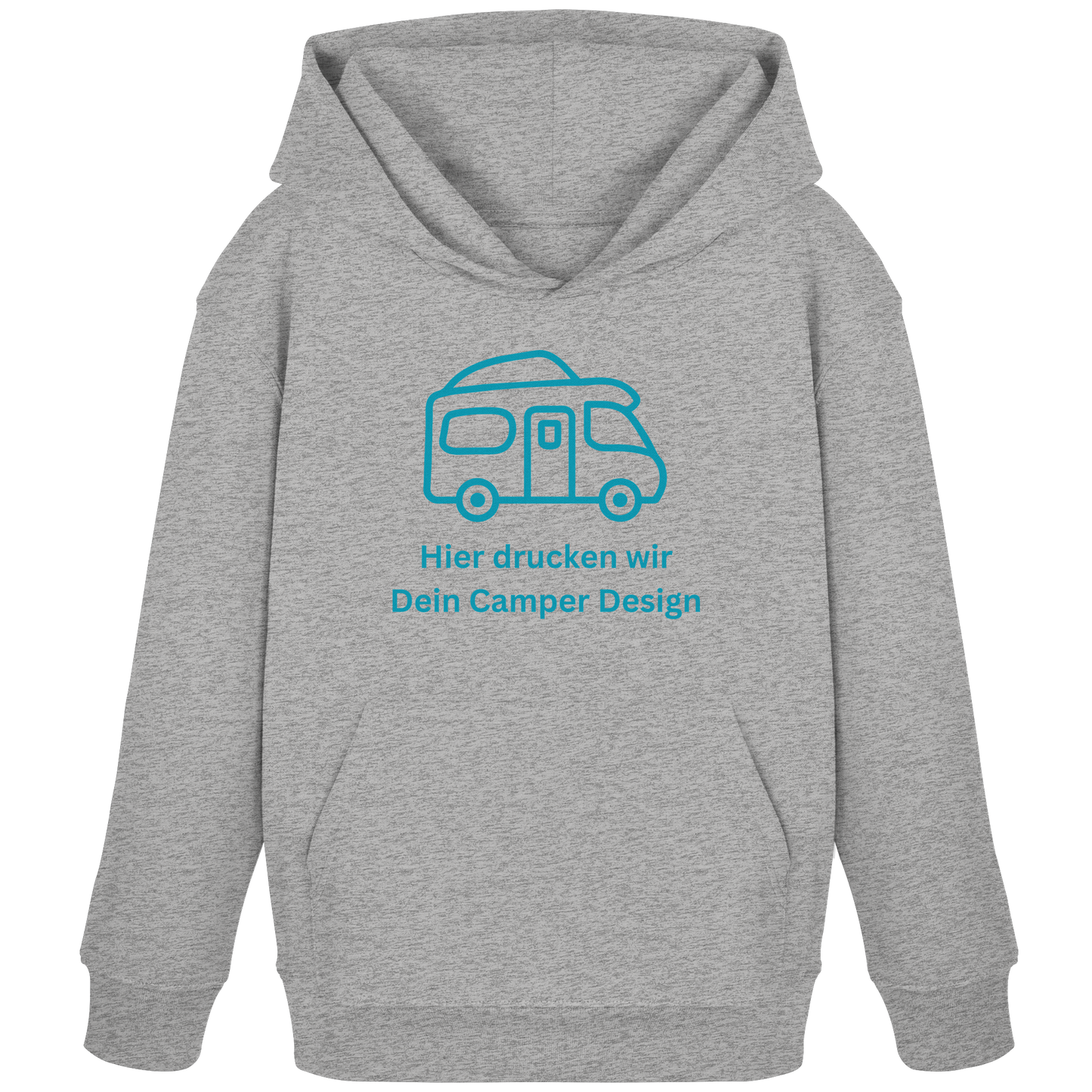 Kids Organic Hoodie "Heather Grey" - bedruckt mit Deiner Camper Illustration