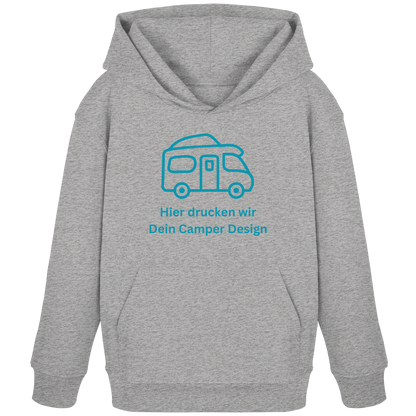 Kids Organic Hoodie "Heather Grey" - bedruckt mit Deiner Camper Illustration