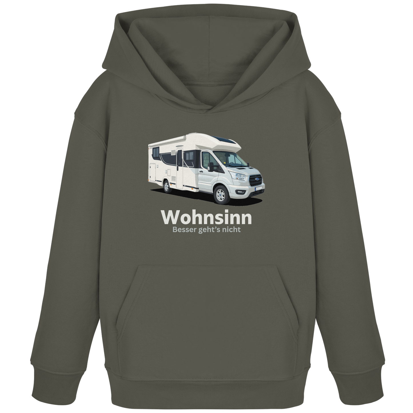 Kids Organic Hoodie "Khaki" - bedruckt mit Deiner Camper Illustration