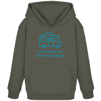 Kids Organic Hoodie "Khaki" - bedruckt mit Deiner Camper Illustration