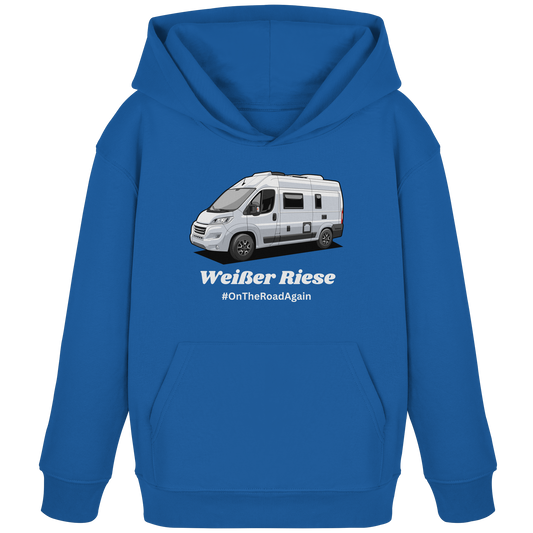 Kids Organic Hoodie "Royal Blue" - bedruckt mit Deiner Camper Illustration