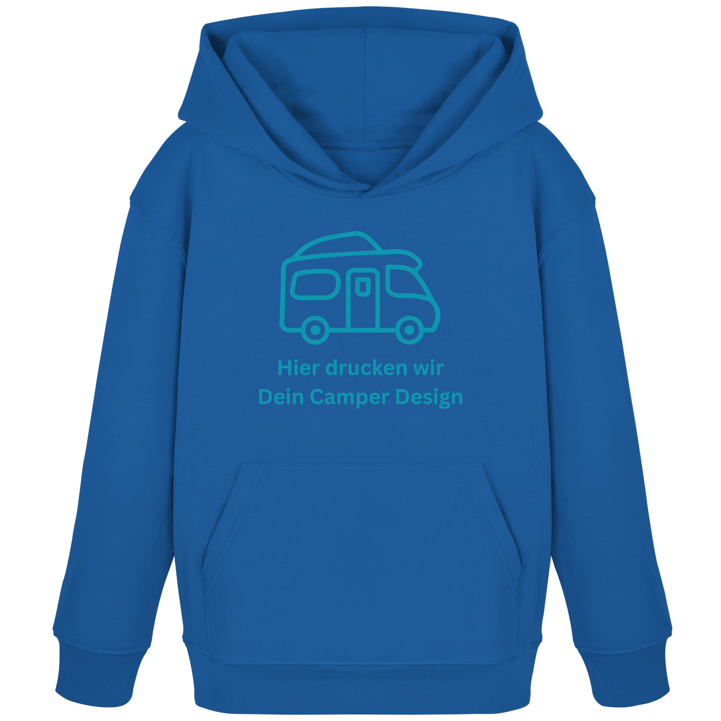 Kids Organic Hoodie "Royal Blue" - bedruckt mit Deiner Camper Illustration