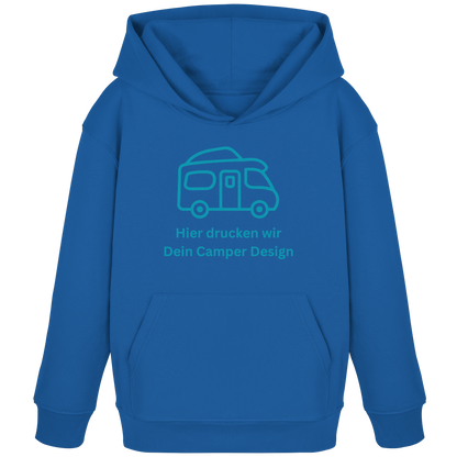 Kids Organic Hoodie "Royal Blue" - bedruckt mit Deiner Camper Illustration