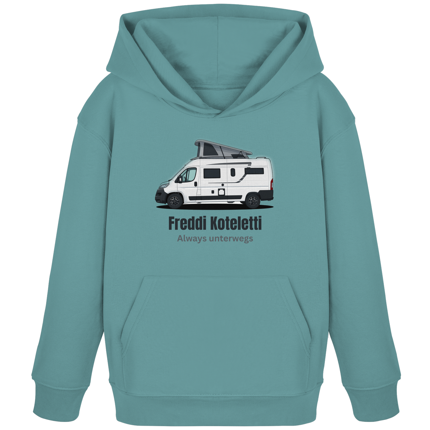 Kids Organic Hoodie "Teal Monstera" - bedruckt mit Deiner Camper Illustration