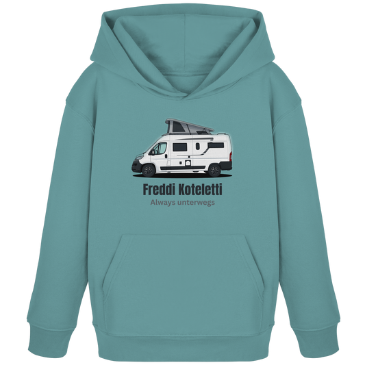 Kids Organic Hoodie "Teal Monstera" - bedruckt mit Deiner Camper Illustration