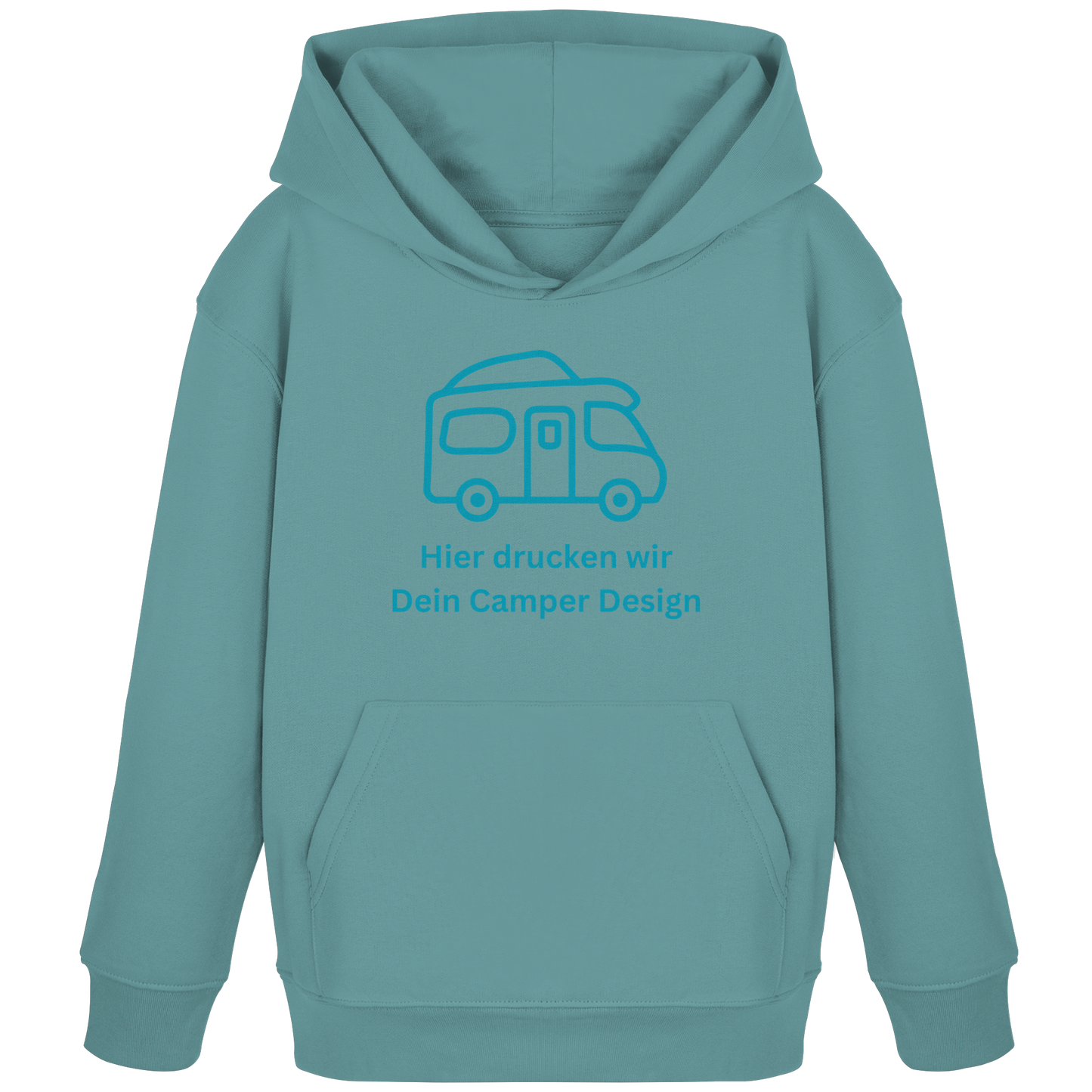 Kids Organic Hoodie "Teal Monstera" - bedruckt mit Deiner Camper Illustration