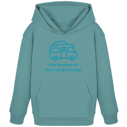 Kids Organic Hoodie "Teal Monstera" - bedruckt mit Deiner Camper Illustration