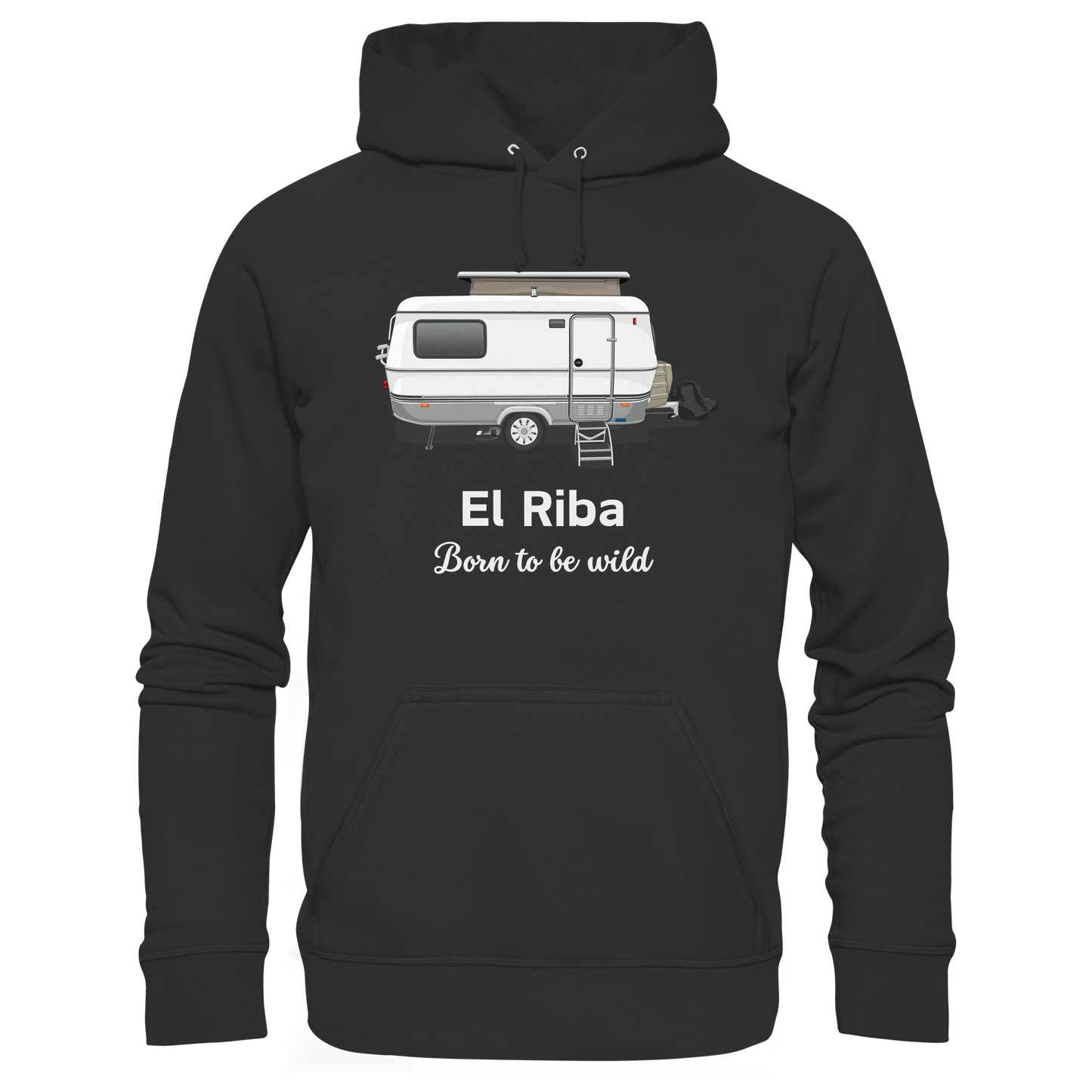 Organic Hoodie "Black" - bedruckt mit Deiner Camper Illustration