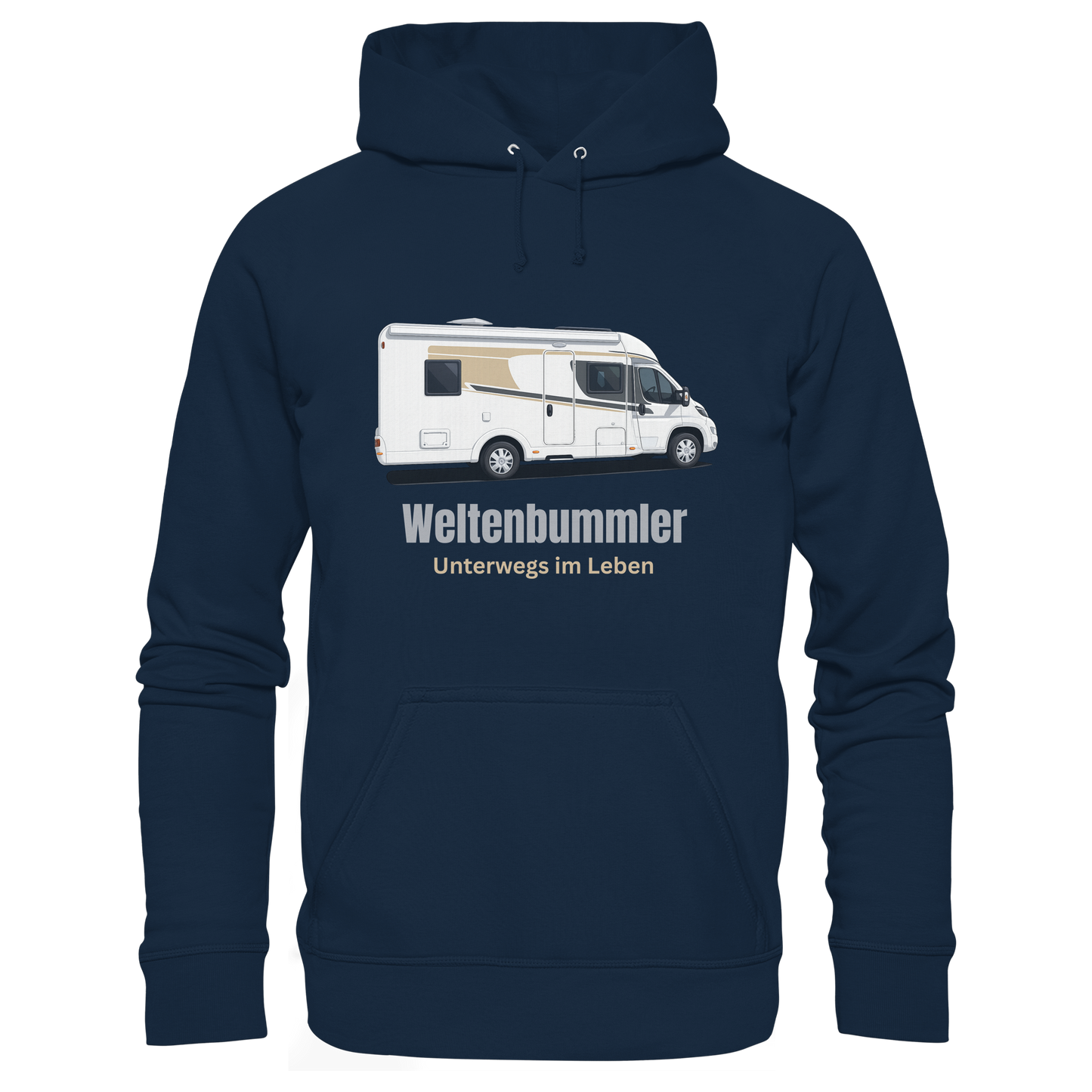Organic Hoodie "French Navy" - bedruckt mit Deiner Camper Illustration