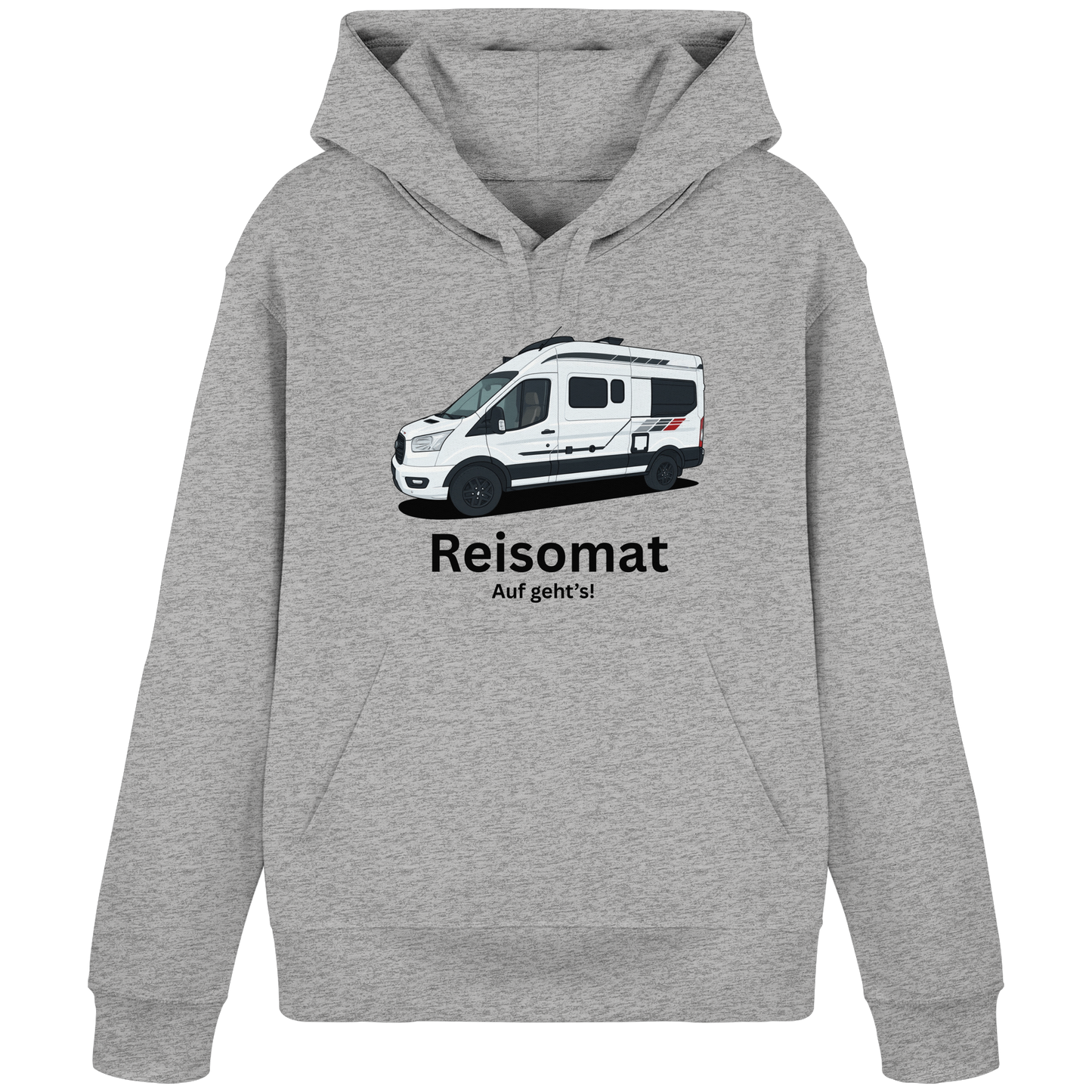 Organic Hoodie "Heather Grey" - bedruckt mit Deiner Camper Illustration