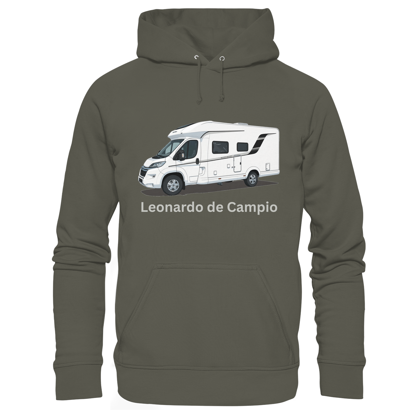 Organic Hoodie "Khaki" - bedruckt mit Deiner Camper Illustration