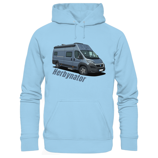 Organic Hoodie "Sky Blue" - bedruckt mit Deiner Camper Illustration