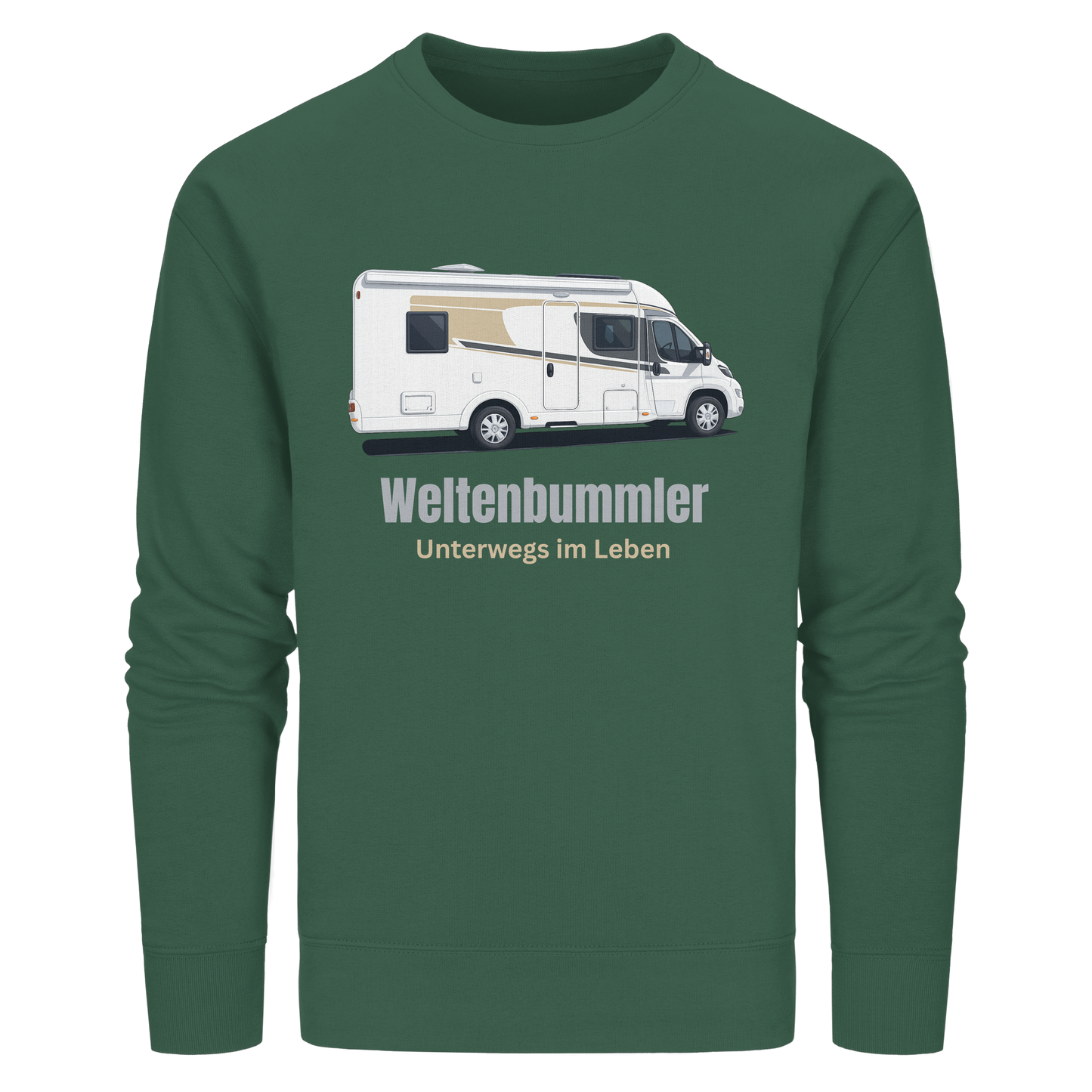 Organic Sweatshirt "Bottle Green" - bedruckt mit Deiner Camper Illustration