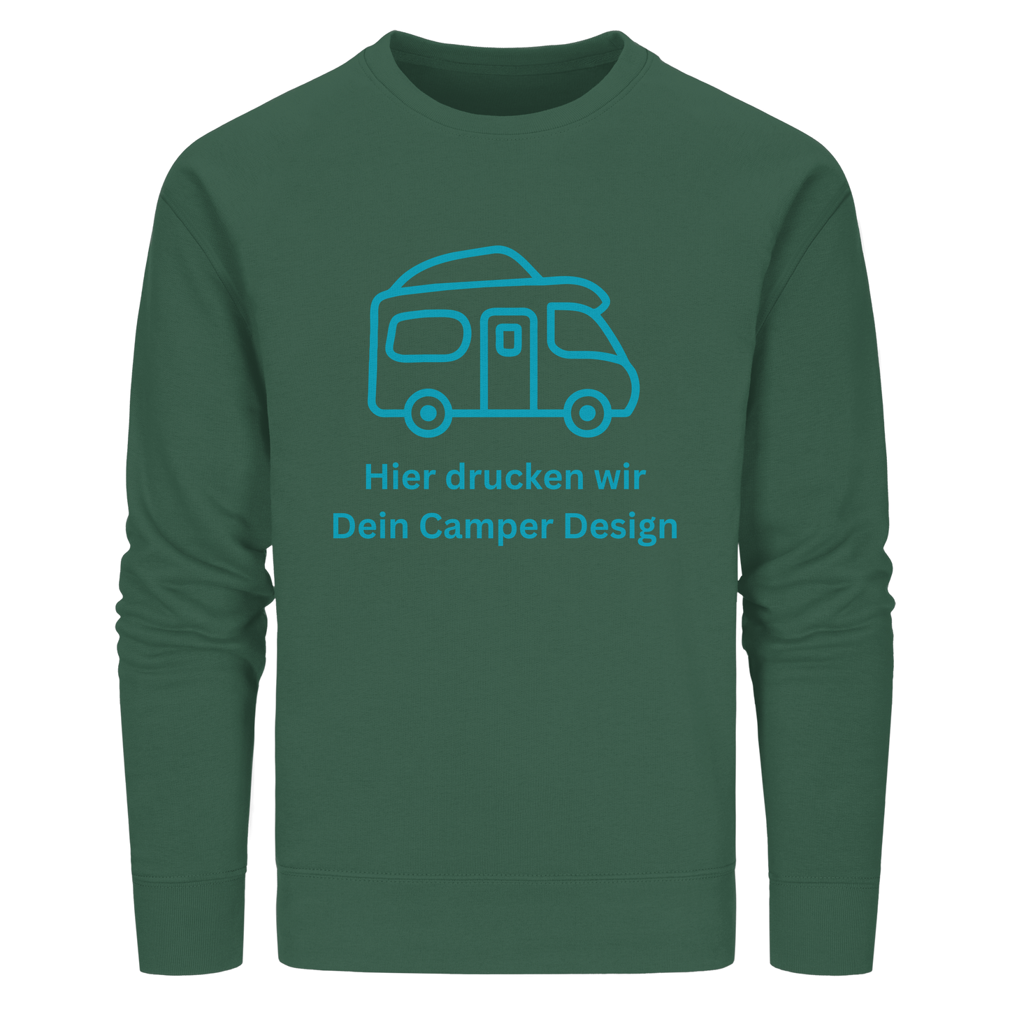 Organic Sweatshirt "Bottle Green" - bedruckt mit Deiner Camper Illustration