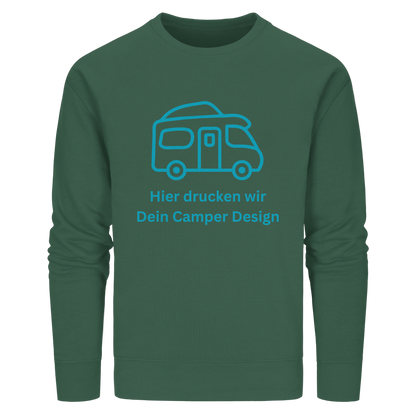 Organic Sweatshirt "Bottle Green" - bedruckt mit Deiner Camper Illustration