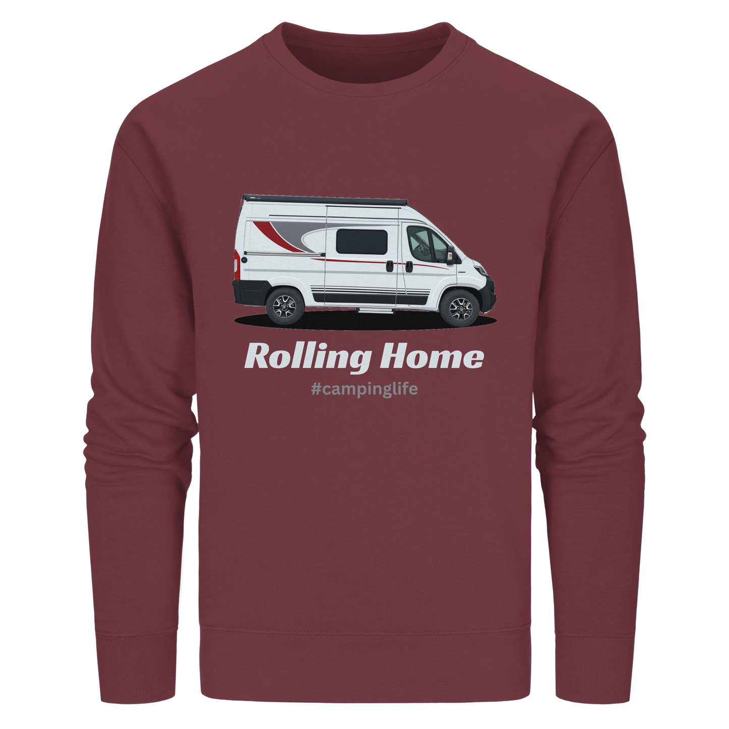 Organic Sweatshirt "Burgundy" - bedruckt mit Deiner Camper Illustration