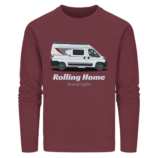 Organic Sweatshirt "Burgundy" - bedruckt mit Deiner Camper Illustration