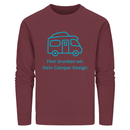 Organic Sweatshirt "Burgundy" - bedruckt mit Deiner Camper Illustration