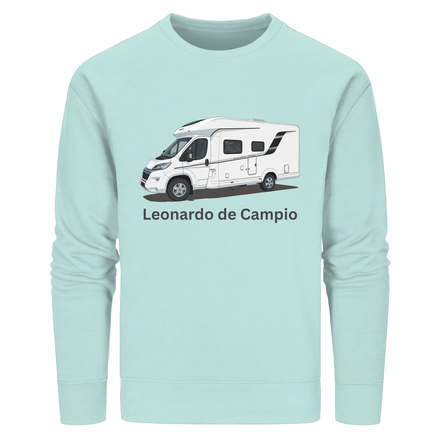 Organic Sweatshirt "Caribbean Blue" - bedruckt mit Deiner Camper Illustration