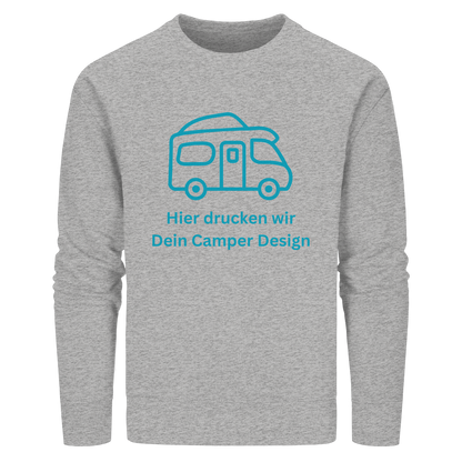 Organic Sweatshirt "Heather Grey" - bedruckt mit Deiner Camper Illustration